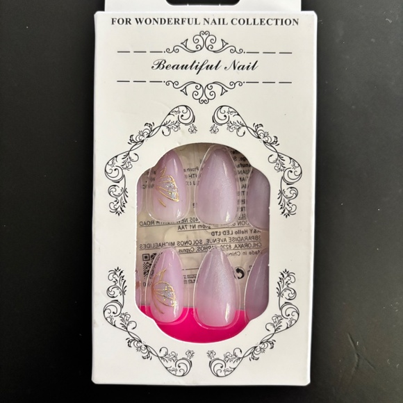 Kawaii Girly Glitter Cat Eye Mermaid Cute Print Nude Press on Nails Set of 4 - Picture 5 of 9